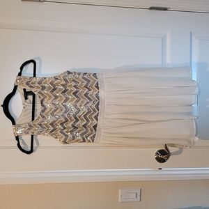 White, silver and gold sequin party dress